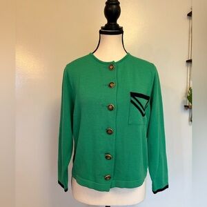 Vintage 1980s Lucia Kelly Green Cardigan Sweater
